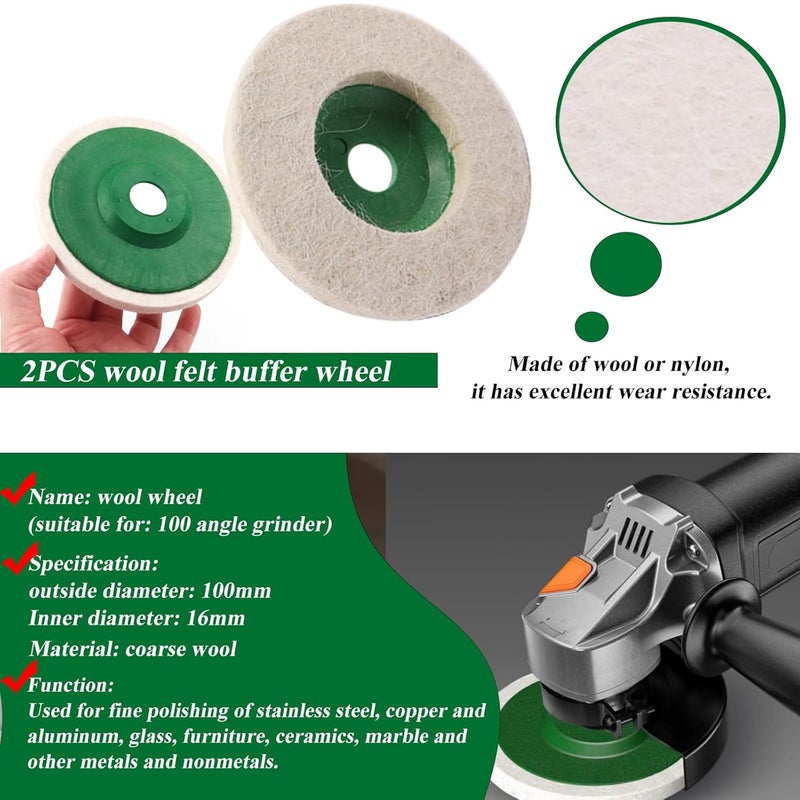 Sunxeke 18Pcs 4 Inch Buffering Wheels Polishing Kit with Compound for Angle Grinder,Includes 14Pcs Nylon Fiber Flap Disc & Wool Felt Polishing Wheel,3Pcs Buffing Compounds and Sanding Sponge - Image 4